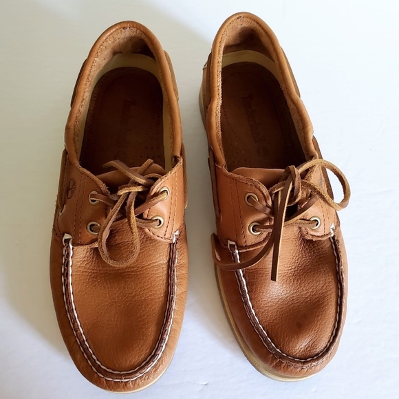Timberland 2 Eye Brown Leather Loafer Shoes Size 9 - Picture 4 of 11